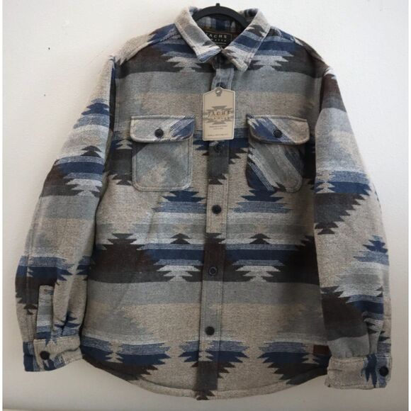 Jachs New York Men’s Sz L Tan Aztec Wool Blend Sherpa Lined Shirt Jacket Shacket - Picture 1 of 14